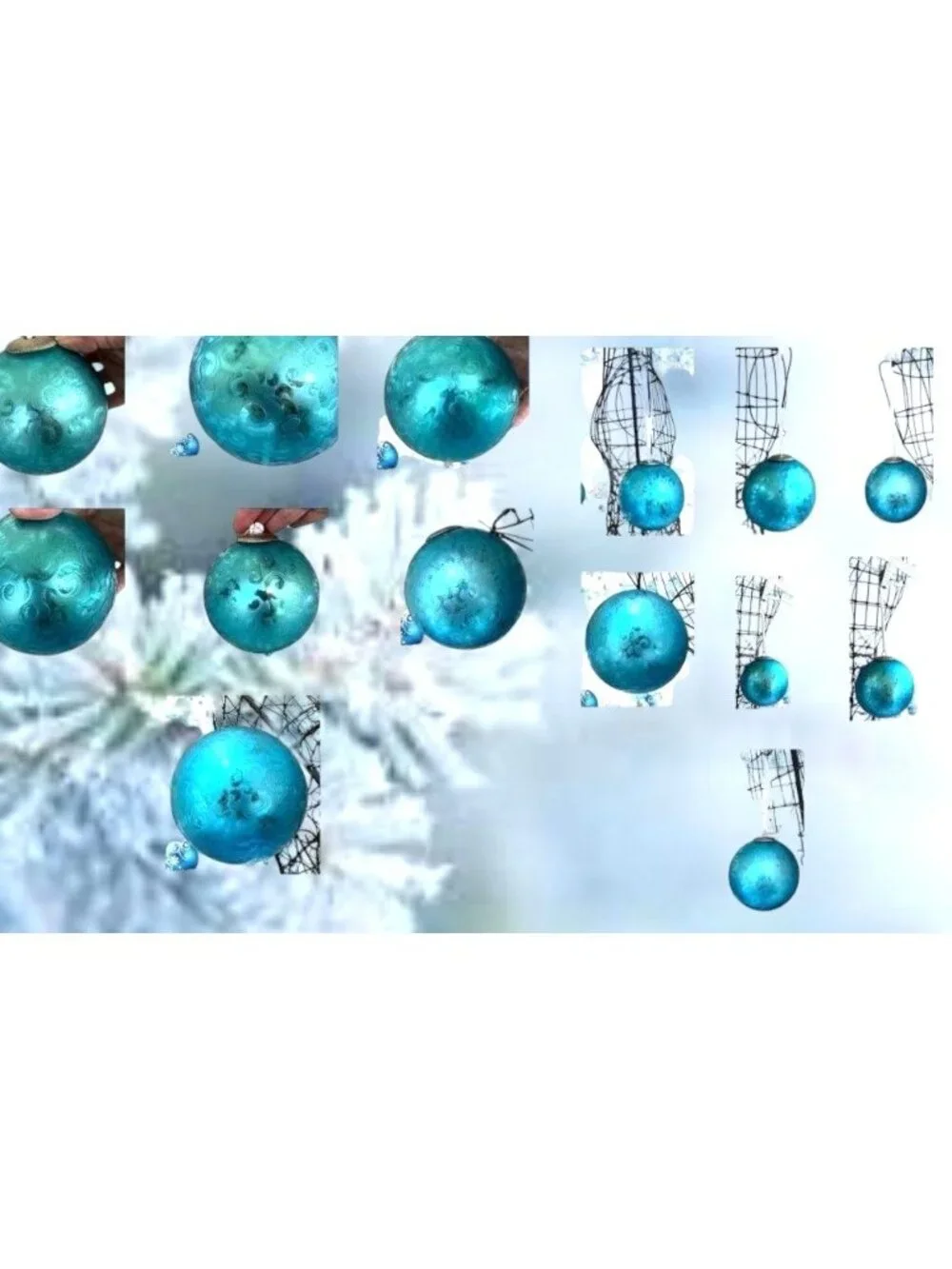 Vintage Large Aqua Blue Christmas Ornament Winter Snow Nostalgic White Ribbon